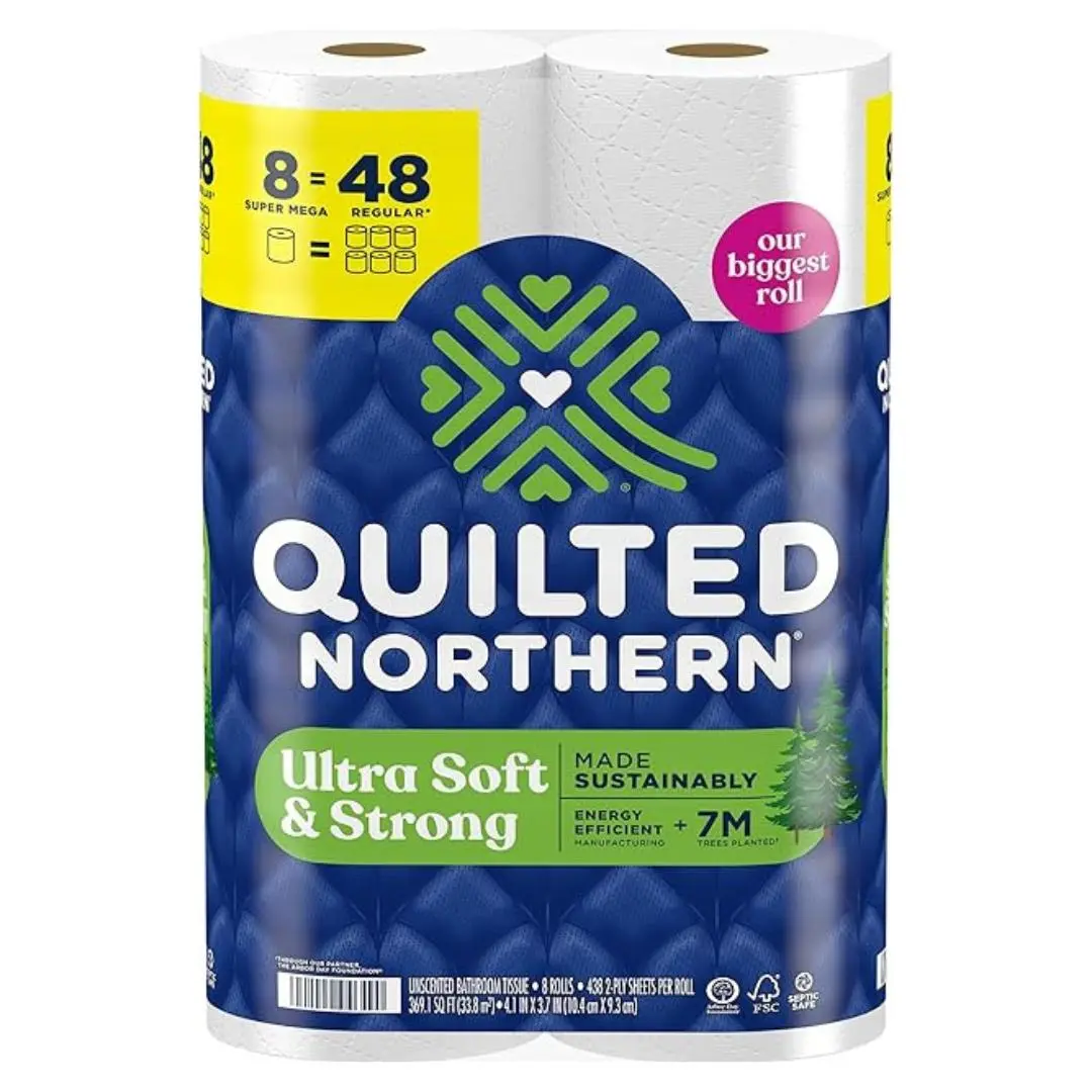 Ultra Soft & Strong Toilet Paper, 8 Super Mega Rolls = 48 Regular Rolls, 5X Stronger*, Premium Soft Toilet Tissue