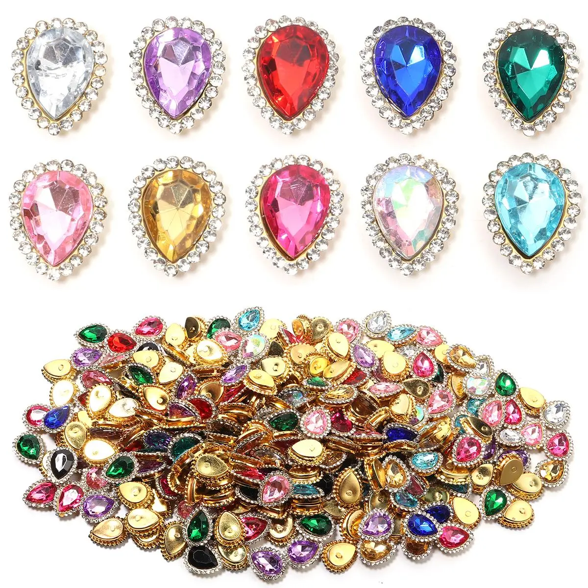 20pcs Sunflower Waterdrop Shape Sewing Claw Rhinestones Crystals Glass Beads Buttons Stones Sew On Rhinestone for Clothes Sewing