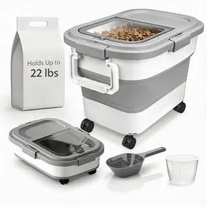 Medium-sized Pet Dog Food Storage Container, Collapsible Airtight Rice Storage Container, Rice Dispenser Bin with Cup and Scoop for Flour Cereal Pasta Grain, Cat Bird, Complimentary spoon and measuring cup