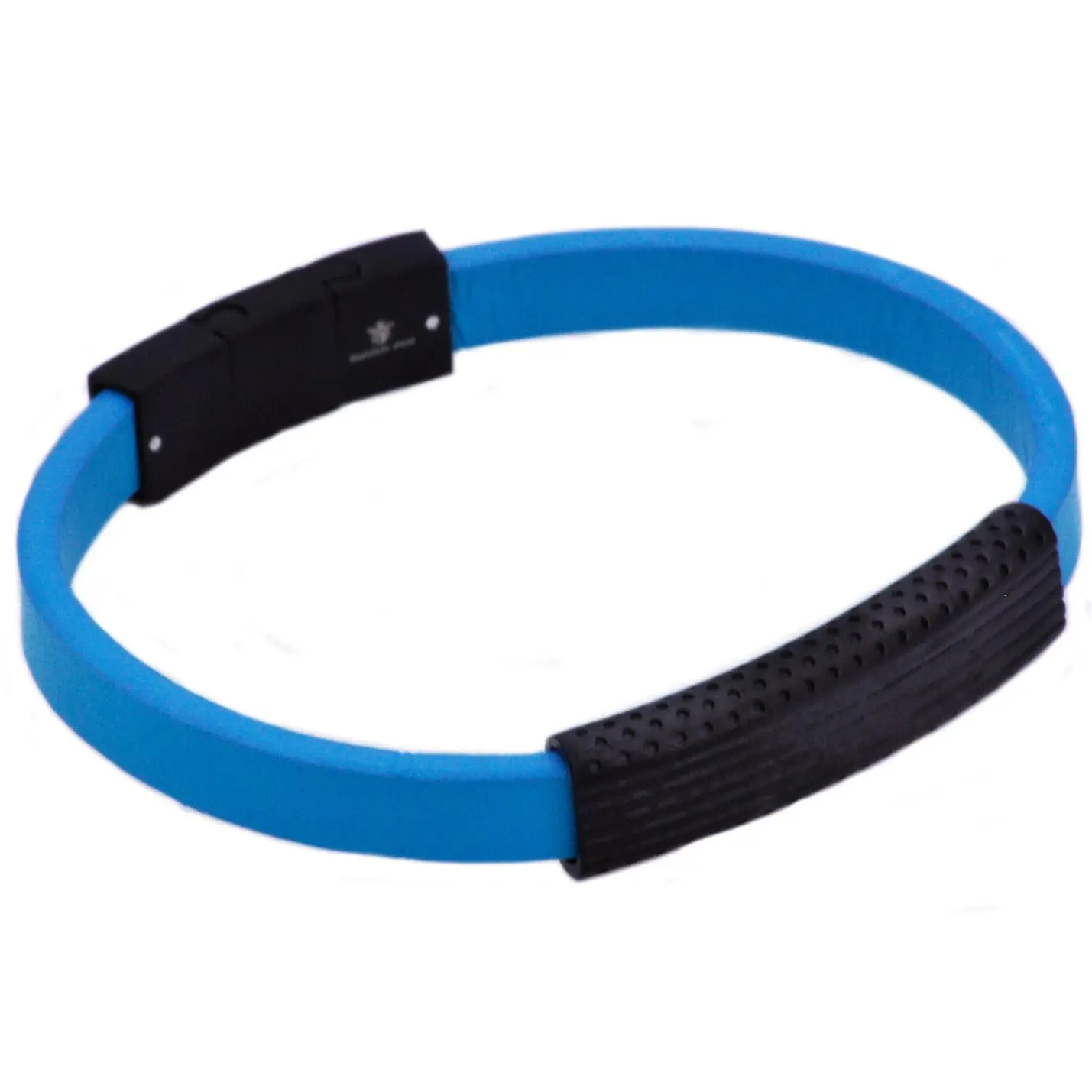 Mens Black Stainless Steel And Blue Silicone Bracelet