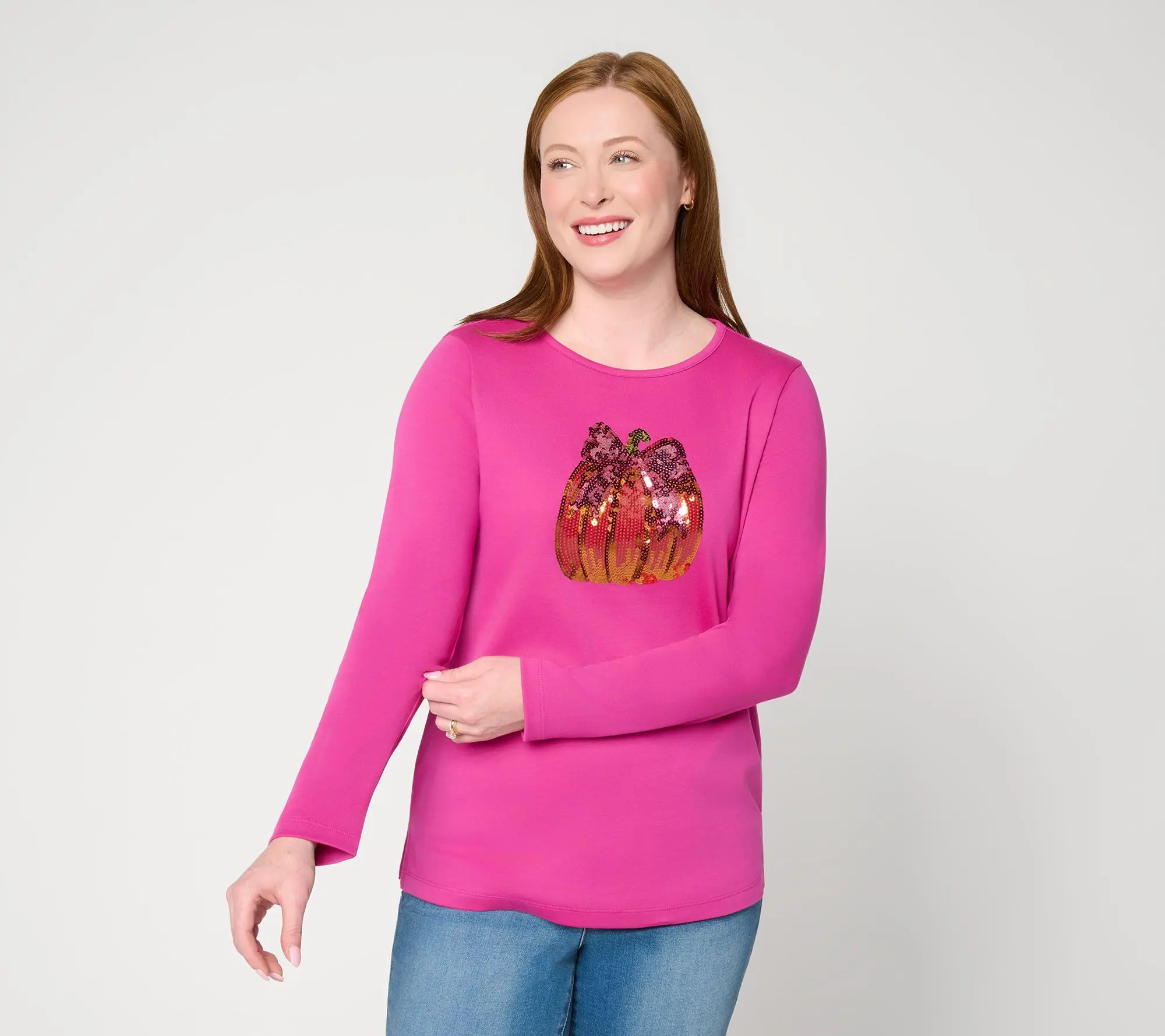 Quacker Factory Pretty Pumpkin Long Sleeve Top