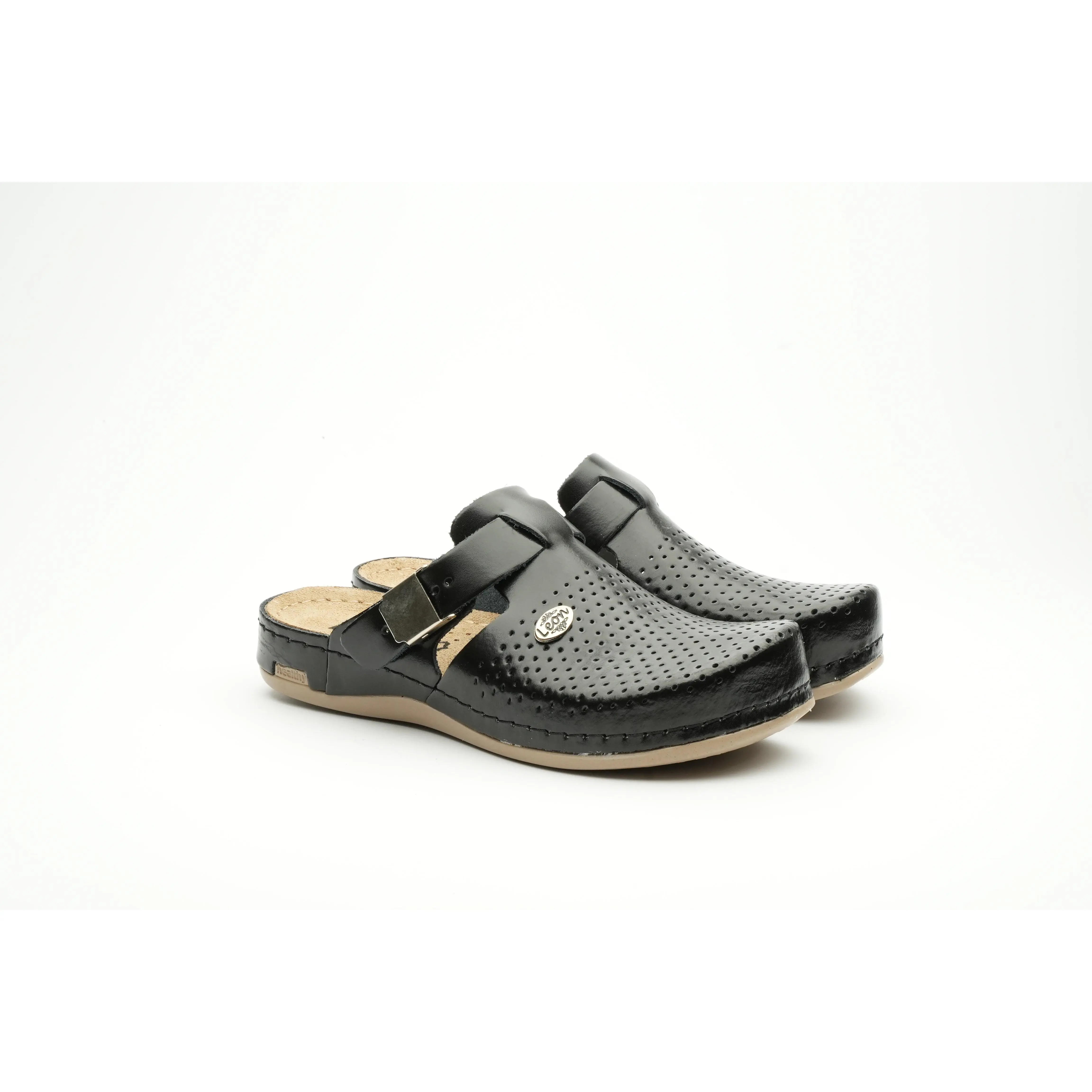 Leona by LEON- Women’s Leather Clog- Orthopedic with Adjustable Buckle and Perforated Leather for Breathability