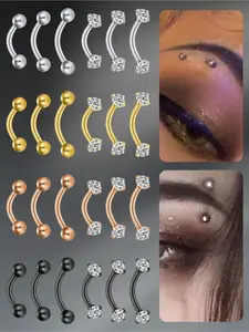 3pcs Funky Stainless Steel Cubic Zirconia Eyebrow Ring For Women Men For Daily Decoration, Rook Earrings 6/8/10mm Gold Black Eyebrow Studs Eyebrow Piercing Jewelry Earrings Studs Helix Conch Tragus Earrings