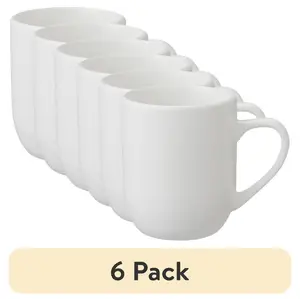6 Pack Glazed White Stoneware 12 oz Coffee Mugs