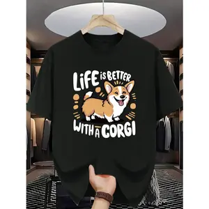 Corgi Lovers Graphic T-Shirt with "Life is Better with a Corgi" Print & Corgi Face Design - Soft Breathable Fabric, Loose Fit Round Neck Short Sleeve, Machine Washable All-Season Casual Shirt for Men & Women - Funny Dog Lover Gift for Corgi Owners