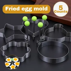5 Counts Set Fried Egg Rings Molds, hand washable and dishwasher safe, easy to clean
