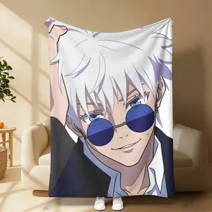 Countdown Sale! Gojo Satoru Blanket Cover Anime Jujutsu Kaisen Plush Throw Blankets Bed Sofa Decoration Soft Warm Bedspreads  Suitable for all four seasons cozy flannel blanket A gift suitable for fans, friends and children