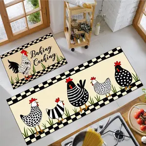 kitchen carpet, rooster stick figure floor mat set, kitchen carpet 2-piece set, farmhouse anti-fatigue kitchen carpet, soft, non-slip and machine washable, multifunctional and suitable for kitchen area, living room, bedroom, bedside, bathroom, laundry