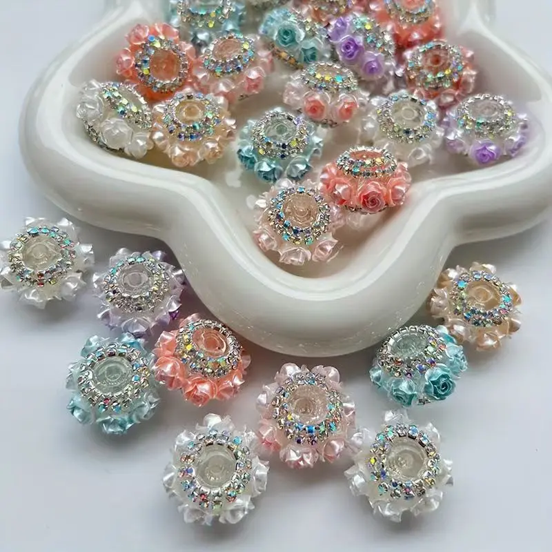 5PCS Rhinestone flower Beads Set, Beaded Pens DIY Charms, Sparkling Crystal Heart Focal Beads for Jewelry Making, Crafting & Personalized Gift Decoration Supplies