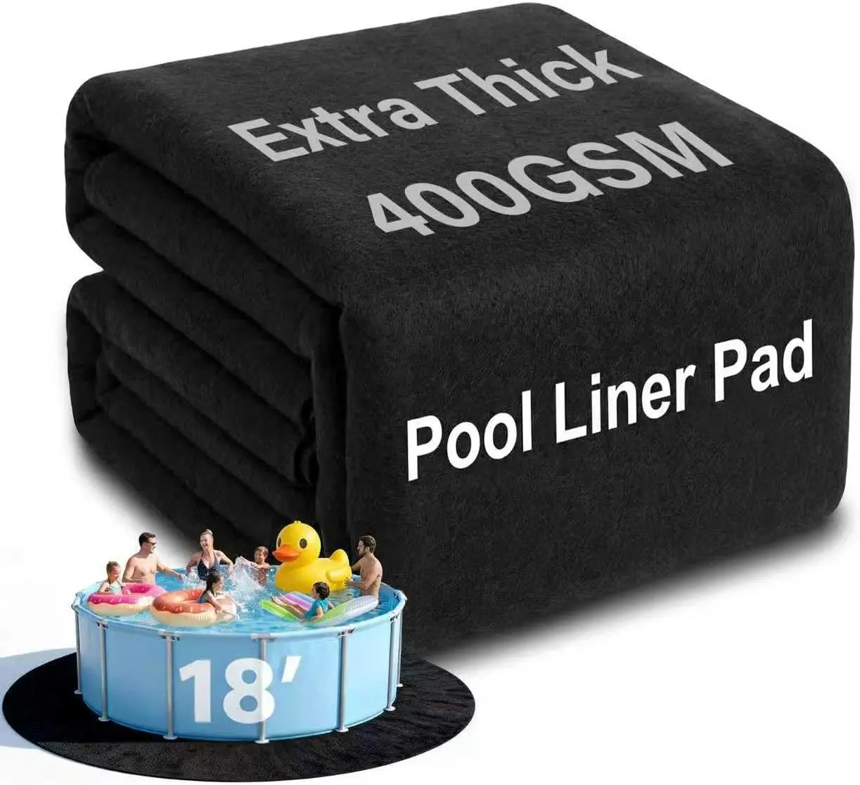 AHEONLAR 18FT Round Pool Liner Pad, 400G/M² Extra Thick Black Pool Pads for Above Ground Pool, Heavy Duty Pool Liner Pad Geotextile Material Pool Liner Puncture-Proof Pool Bottom Padding(18'Round)