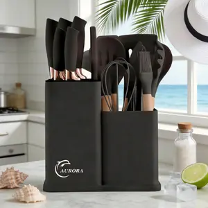 19-Piece Kitchen Knife Set with Heat-Resistant Silicone Cutlery & WoodenHandles - Includes Chef Knife
