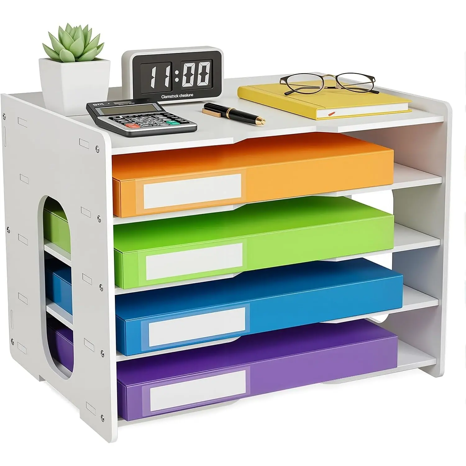 5-Tier Premium Work Organizer - Modern Wood Composite Desktop File Organizer, Office Desk Accessory Paper Sorter Document Holder for Office, Home Use, Premium Organizer