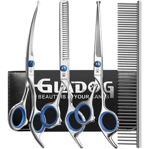 Professional 5-In-1 Dog Grooming Scissors Set with Safety Round Tips, Sharp and Heavy-Duty Pet Grooming Shears for Cats, Groomer Tools