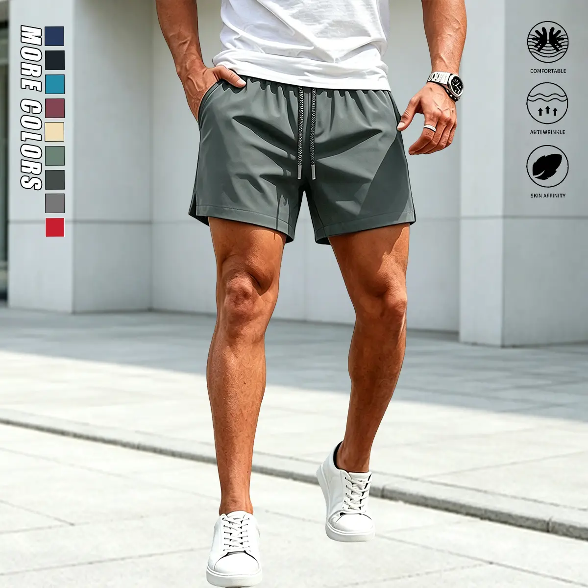 Men’s casual athletic shorts with zippered pockets and drawstring; quick-drying slim fit, suitable for fitness and outdoor wear; men’s shorts, summer shorts,