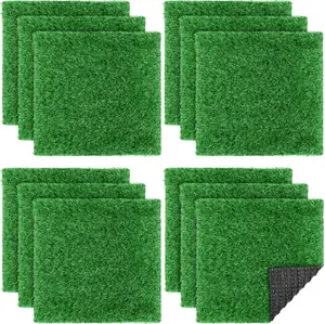 12 Pieces Artificial Grass Mat Square 12 x 12 Inch Fake Turf Patch Indoor Outdoor Garden Lawn Patio Balcony Synthetic Turf Mat Realistic Grass Rug for Crafts Miniature Garden DIY, Dark Green