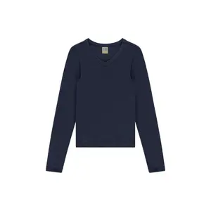 Women's Basic Long Sleeve Cotton T-Shirt - Navy Casual Top