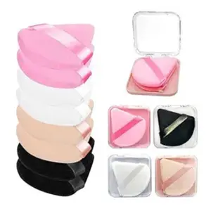 8 Pieces Triangle Powder Puff with 4 Travel Cases, Triangle Makeup Puff, Reusable Velour Makeup Sponge Blending Puff for Loose Powder and Foundation, Beauty Makeup Tools (4 colors)