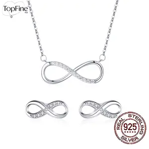 925 Sterling Silver Lucky  Infinity  Sign ZiRconia Earrings And Necklace Jewelry Set For Party, Wedding And Engagement For Women