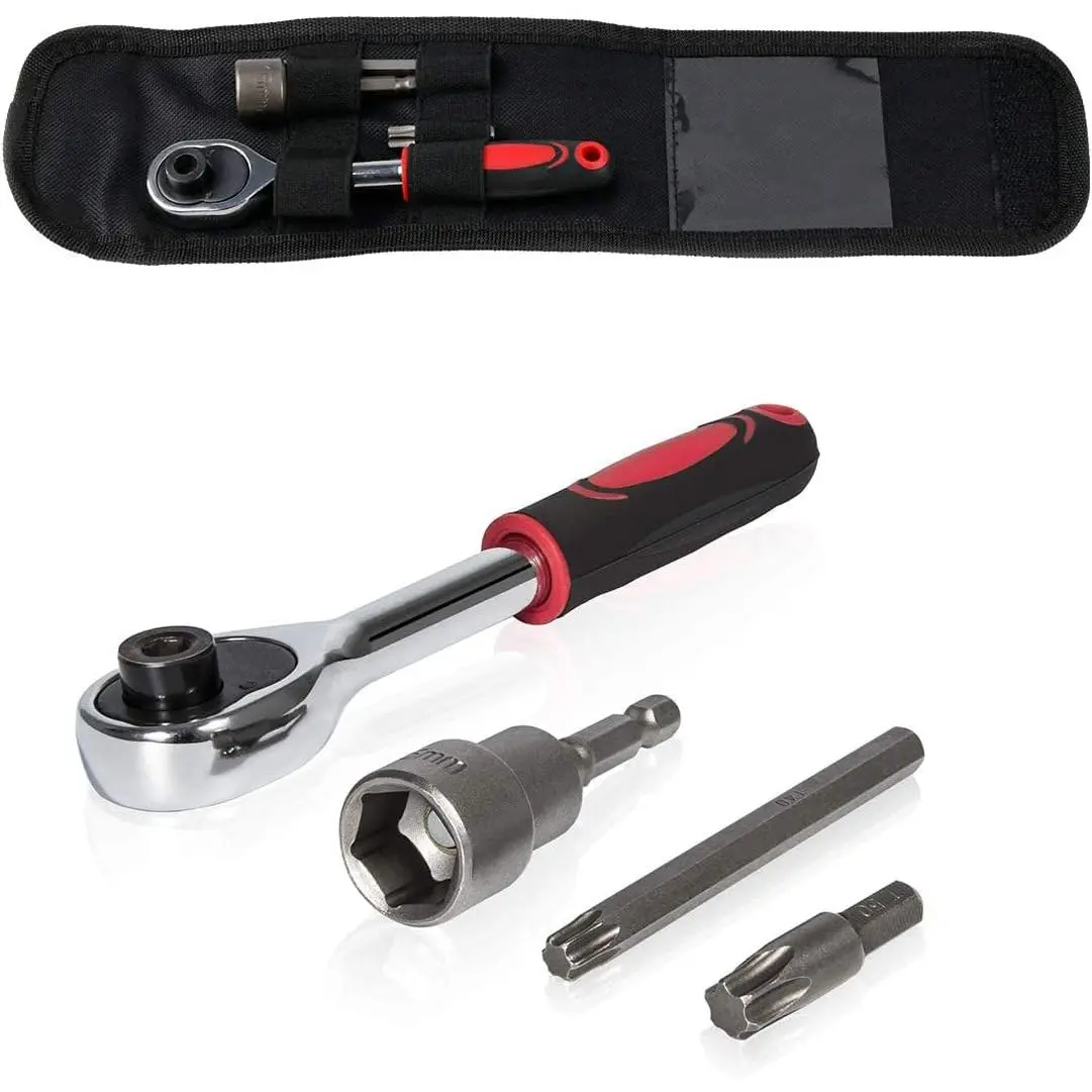 Portable Compact Nylon Car Tool Kit - Complete Tool Set with T50 & T40 Torx Socket Wrench Set, 5-5/16" Ratchet Wrench, 15mm Socket for Jeep Wrangler JK-JL & Gladiator Rubicon Hard Top Door Install-Removal, Replacement for 82214166 AB, 68361574 AB