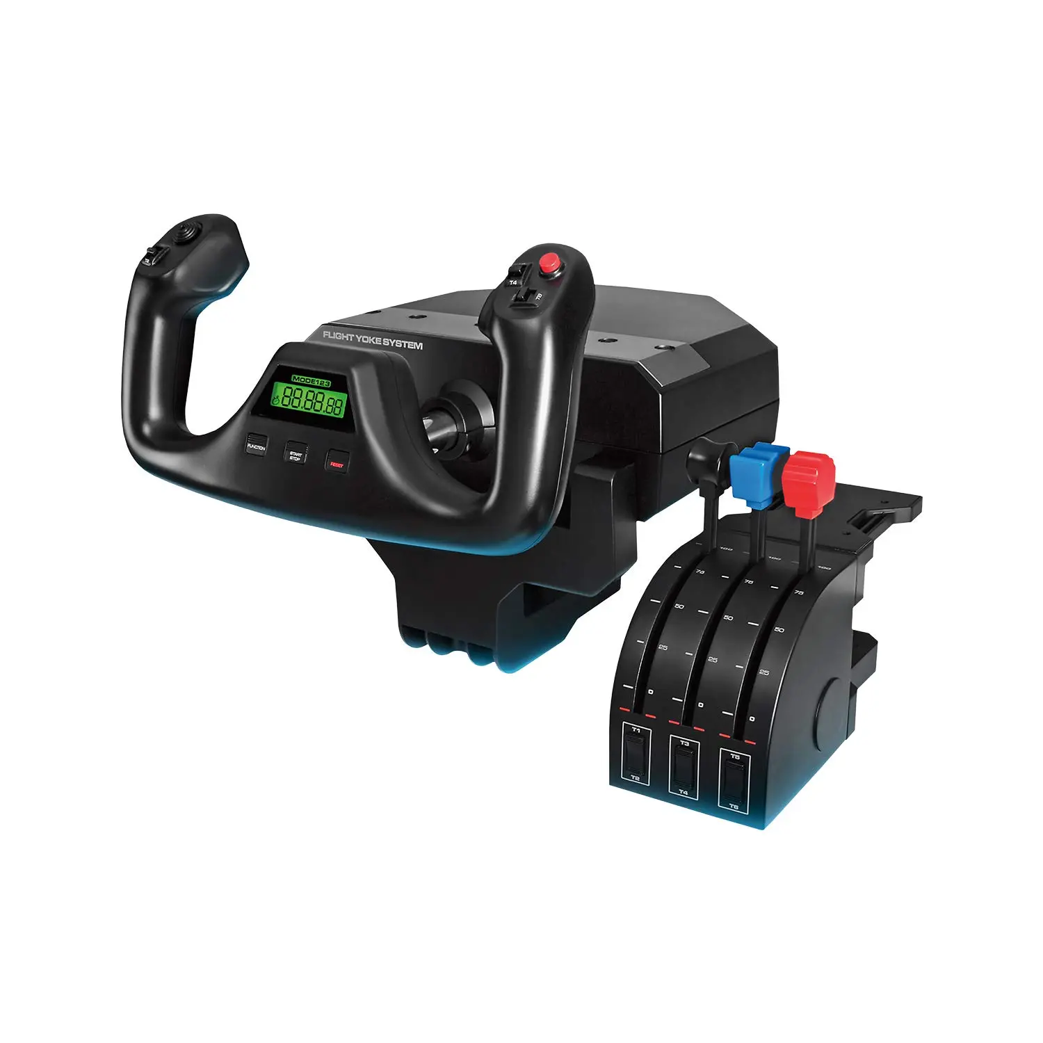 Professional Flight Yoke Simulation Controller - Black, 3 Modes, 75 Programmable Controls, Configurable Knobs, USB Connection