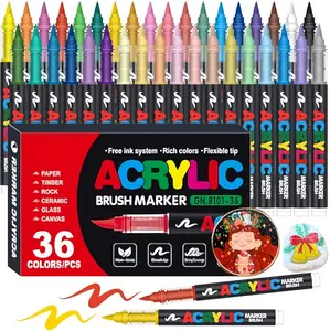 Acrylic Paint Marker - 36 Color Marker Pen Set, Artist Fine and Brush Tip Marker for Kids Adult Coloring Books Note Taking, Card Writing, Ston Graffiti, DIY Crafts, Drawing Art Supplies Kit and School Essential, Professional Art Pen Set, Christmas Gifts