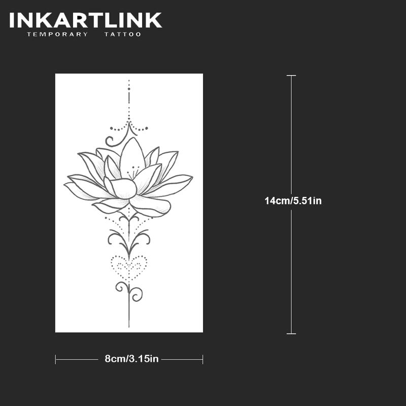 INKARTLINK Tattoo Tech, 2 Sheets Semi-Permanent Temporary Tattoos ,Lotus Flower 9,Adult Art Design,Lasts 1-2 Weeks, Waterproof, Realistic Look, No Adhesive, No Reflection,For Man And Woman,Ideal for Swimming, Party Henna Stencils