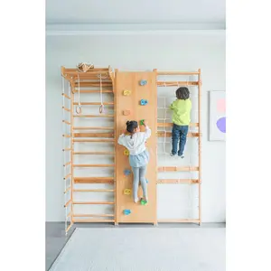 Walnut | Swedish Ladder Jungle Gym - 95" Height - Wall Mounted Walnut | Swedish Ladder Jungle Gym - 95" Height - Wall Mounted