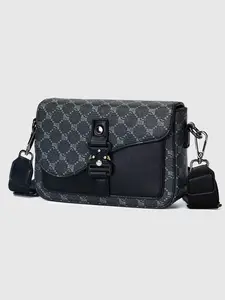 Men's Geometric Pattern Messenger Bag, Multifunctional PU Leather Travel Bag, Casual Daily Use Work School Accessory, Fashion Single Shoulder Crossbody Bag, Fashionable Shoulder Bag