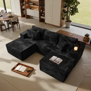 108" Boneless Couch Cloud Modular Sectional Sofa, Morden Couch With Removable Ottomans & Chaise, Plush Corduroy&Deep Seat Premium High-Density Foam Couches,  No Assembly Needed for Living Room