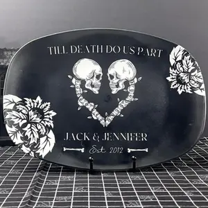 Personalized Halloween Wedding Platter Gothic Decor with Intricate Skeleton Design Personalized Till Death Do Us Part BPA Free Centerpiece