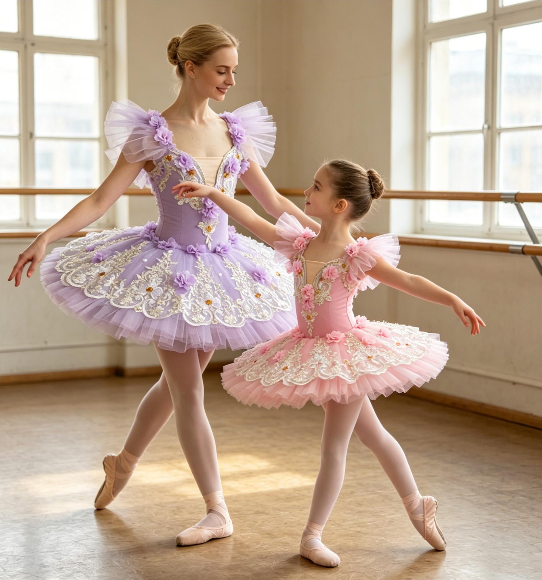 Girls' Ballet Dance Leotard Tutu Dress - Women' Princess Performance Costume with Lace & Tulle Skirt for Dance Recital Halloween, Birthday Party