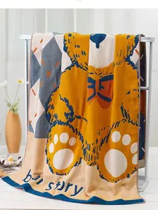 4-Layer Grade A Pure Cotton Gauze Multi-Functional Blanket Cute Cartoon Bear Design Ultra Soft Quick-Dry Large Size Breathable Bath Towel Blanket for Adults