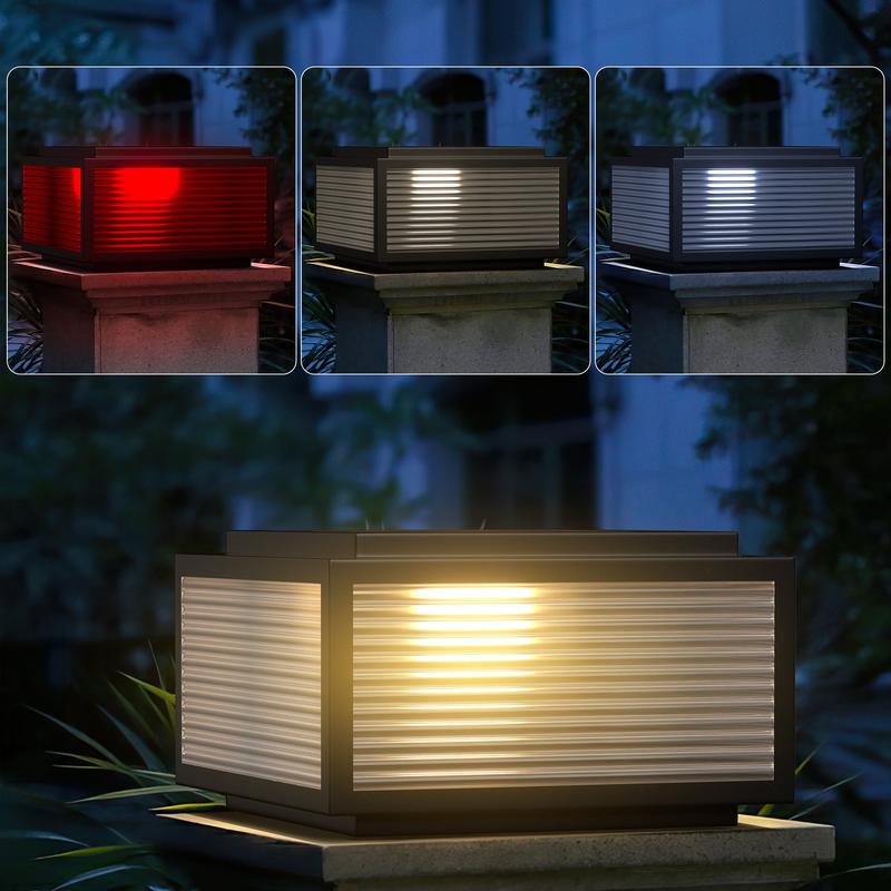 Outdoor Solar Powered Post Cap Lights, 12X12 in, Dusk Till Dawn Solar stainless steel Column Light,No Wiring Required Electricity Cost mailbox Light,Garden Light,IP65 Waterproof,Post lamp,Three-Color Adjustable