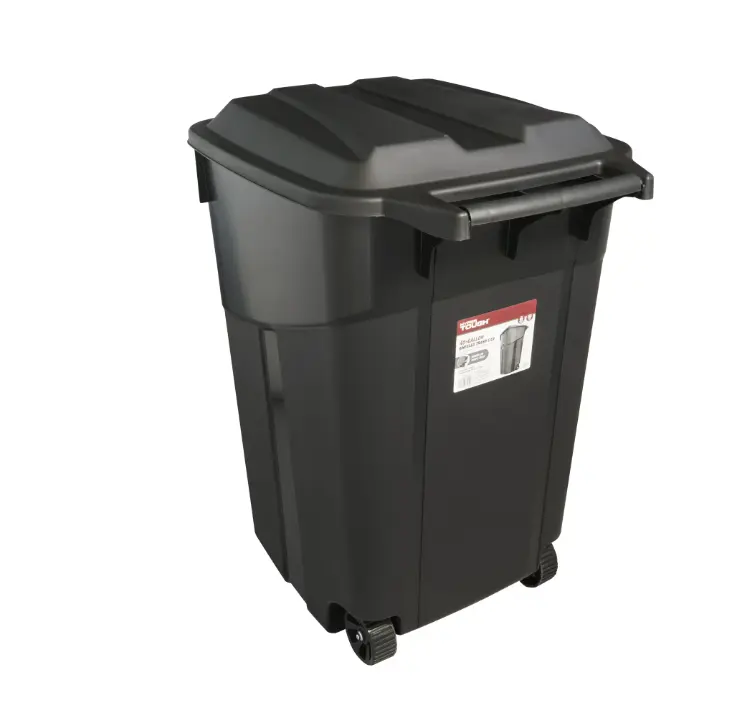 Hyper Tough 45-Gal Wheeled Heavy-Duty Plastic Garbage Can with Attached Lid, Black