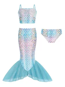 Girls Mermaid Bikini Set, 3-Piece Swimsuit with Sequined Top, Bottoms & Fish Tail Design, Perfect for Beach Parties