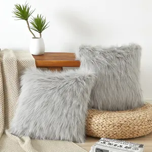 Flafia Faux Fur Fluffy Throw Pillow Covers, Grey,  Set of 2
