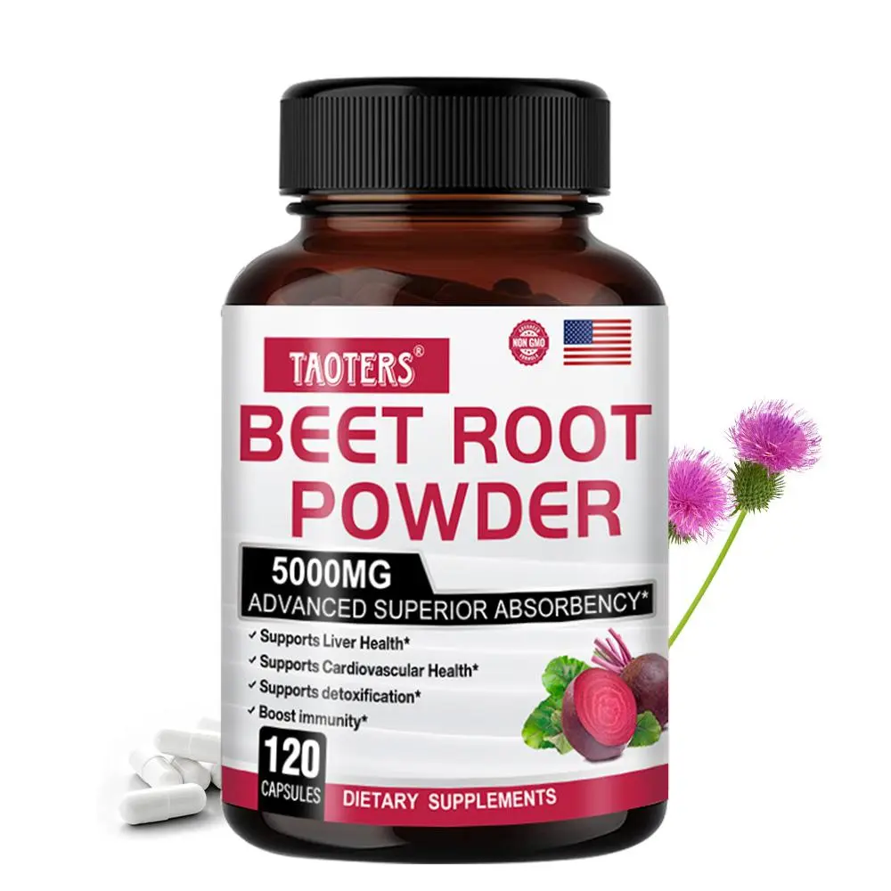 Taoters Beetroot Capsules - Vegan Herbal Dietary Supplement with Botanical Extracts, Liver Support, Cardiovascular Health Support for Adults, 120 Count
