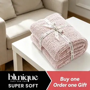 【Buy one Order one Gift】Blunique Ultra-Soft Fuzzy Knit Waffle Throw | Fall & Winter Cozy Essential | Cloud-Soft Comfort | Double-Sided Plush | Perfect for Couch & Bed | Cute Grey Faux Rabbit Fleece Throw
