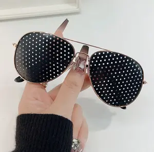 Unisex Aviator Style Pinhole Glasses for Eye Strength & Fatigue Relief Rose Gold Alloy Framed