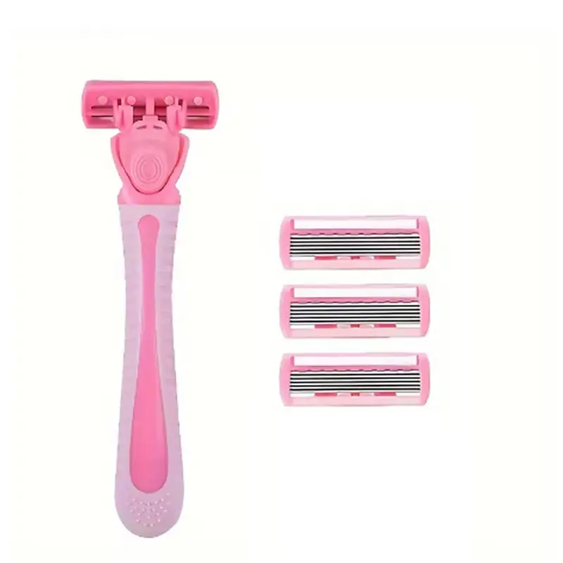 Unisex 4-Blade Body Razor for Hair Removal and Body Grooming, Ergonomic Kit with Grip Handle for Sensitive Skin, Includes 4 Cartridges, Water, Smoothing, Stainless Steel, All, Bikini Shaver, Gentle, Full Body Body Care Wax