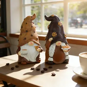 Coffee Gnome Dwarf Statues Resin Craft Ornaments Home Desktop Decor Valentine's Day Gift 2Pcs Adorable Gnome Figurines for Festive Decor