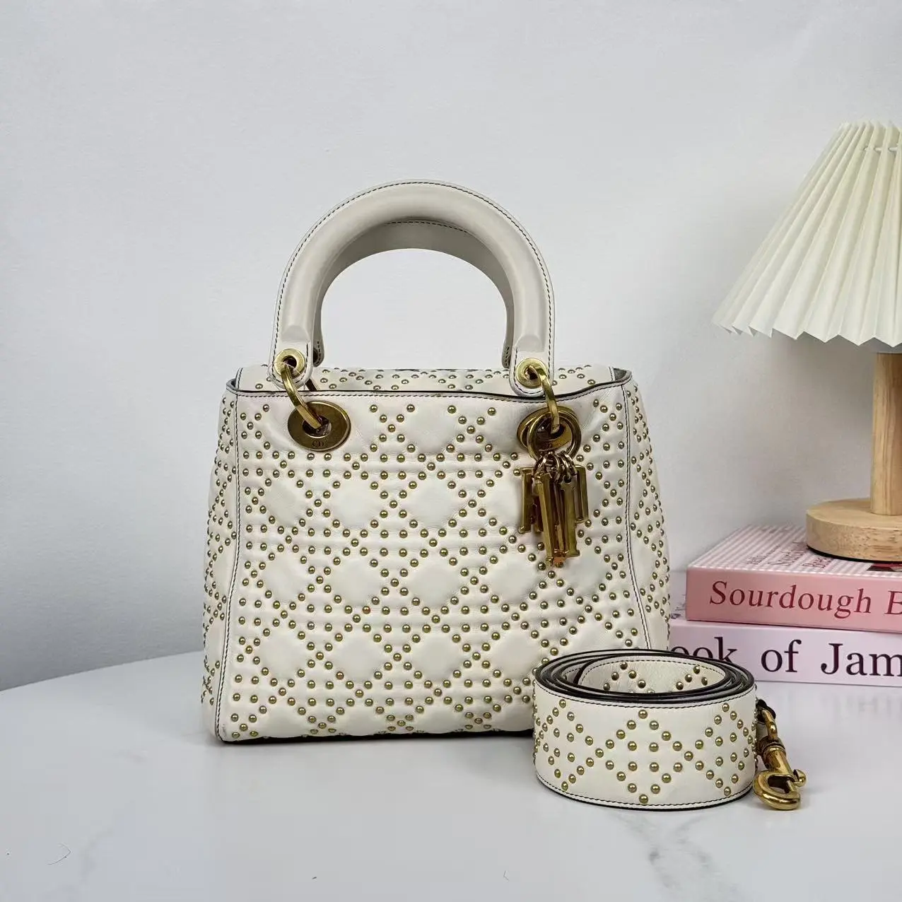 Pre-owned Dior Medium Studded Lady Dior
