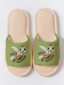 Fun Turtle Print Toe-Open Slippers, Soft Sole Home Floor Slipper, Anti-Slip Breathable No Odor, Casual Floral Pattern, All Seasons