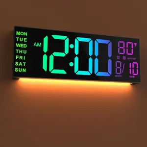 Jall 16 "large digital wall clock with remote control, dual alarm with big LED screen dispaly, 8 RGB colors, auto DST, temperature for living room, bedroom, desk decor, mounted, gift for elderly