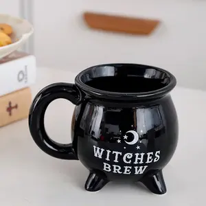 Witch Ceramic Coffee Cup Mug 400ML, Large Cast Iron Pot Design, Suitable for Coffee & Tea, Reusable Drinkware, Perfect for Halloween Parties, Stylish Drinkware, Witchy Teacup