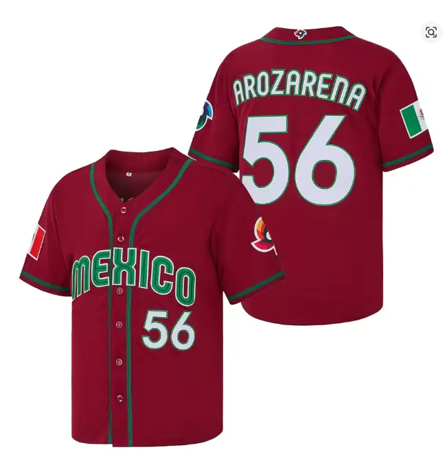 Men’s Mexico 56 Arozarena Baseball Jersey, Embroidered World Baseball Classic Fan Shirt, Button Up Game Day Sports Top, Baseball Lover Gift