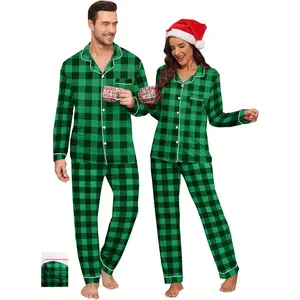Matching Couple Pajamas Plaid Christmas Pjs Set Long Sleeve Holiday Sleepwear Soft Loungewear Black&Red Plaid S