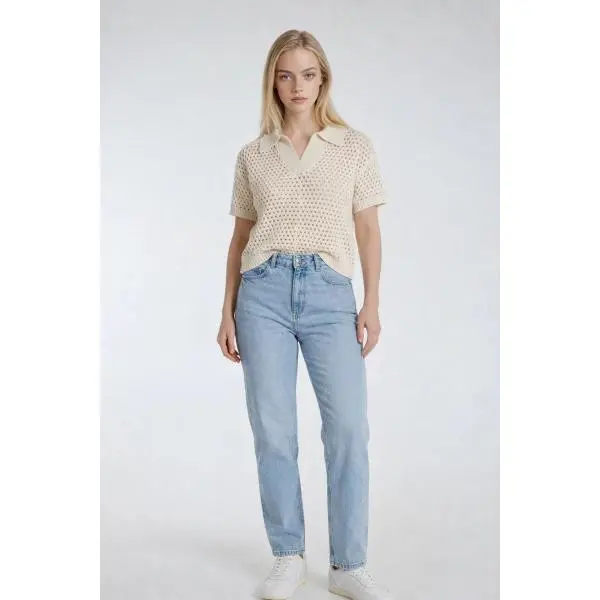 Forever 21 Women's Solid Crochet Polo Sweater, Short-Sleeve Lightweight Knit for Everyday Casual Wear, Shortsleeve, Crochet Sweater Tops, Polo Neck, Hand Wash, Solid Plain, Collared Neck, Elegant, Normal Type, Style, Pullover, Knitwear, Comfortable, Textu