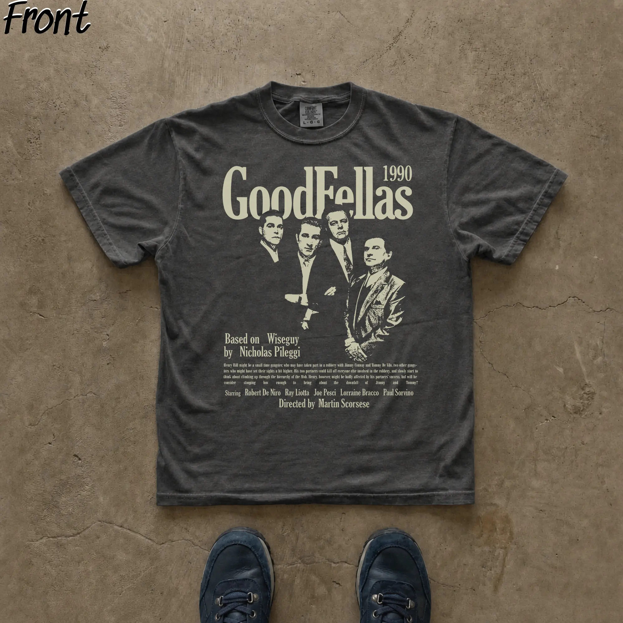 Gildan Men's Fitted Retro Slim-Fit Round Neck Cotton Graphic T-Shirt - Short-Sleeve Cute Vintage Casual Streetwear Top, 1990 Goodfellas Gangsta Movie Inspired for Film Lovers (Cold Wash Safe, Henry Hill, Jimmy Conway, Tommy DeVito, Karen Hill)