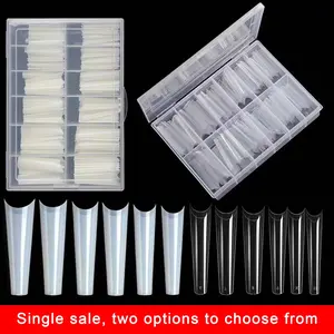 240pcs/box Extra Long Square French Style Nails, Seamless Transparent Natural Half Cover False Nails, Soft Gel Material, Flexible & Breathable Press On Nails, Nail Extension Set, Nail Extension Diy, Nail Salons, Home Manicure & Nail Art Design